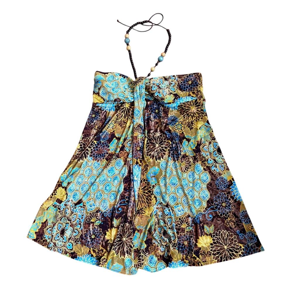 Vintage y2k halter dress boho beaded glam fairy cottage tunic floral